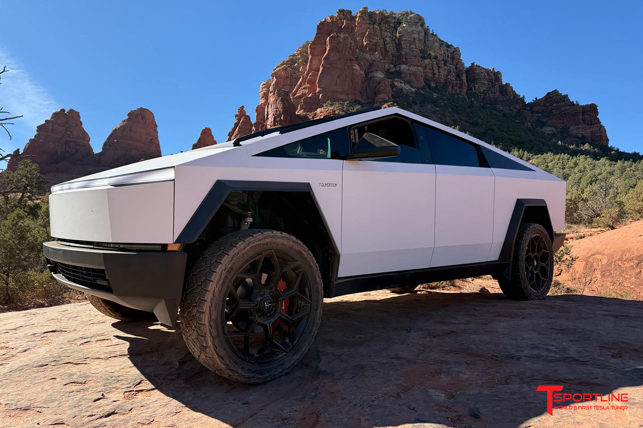 White Cybertruck with Fadeout Kit and 24" CT7 Forged Wheels