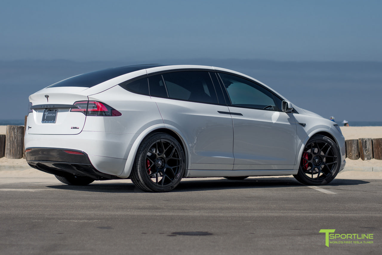 Pearl White Tesla Model X with Matte Black 22 inch MX118 Forged Wheels by T Sportline