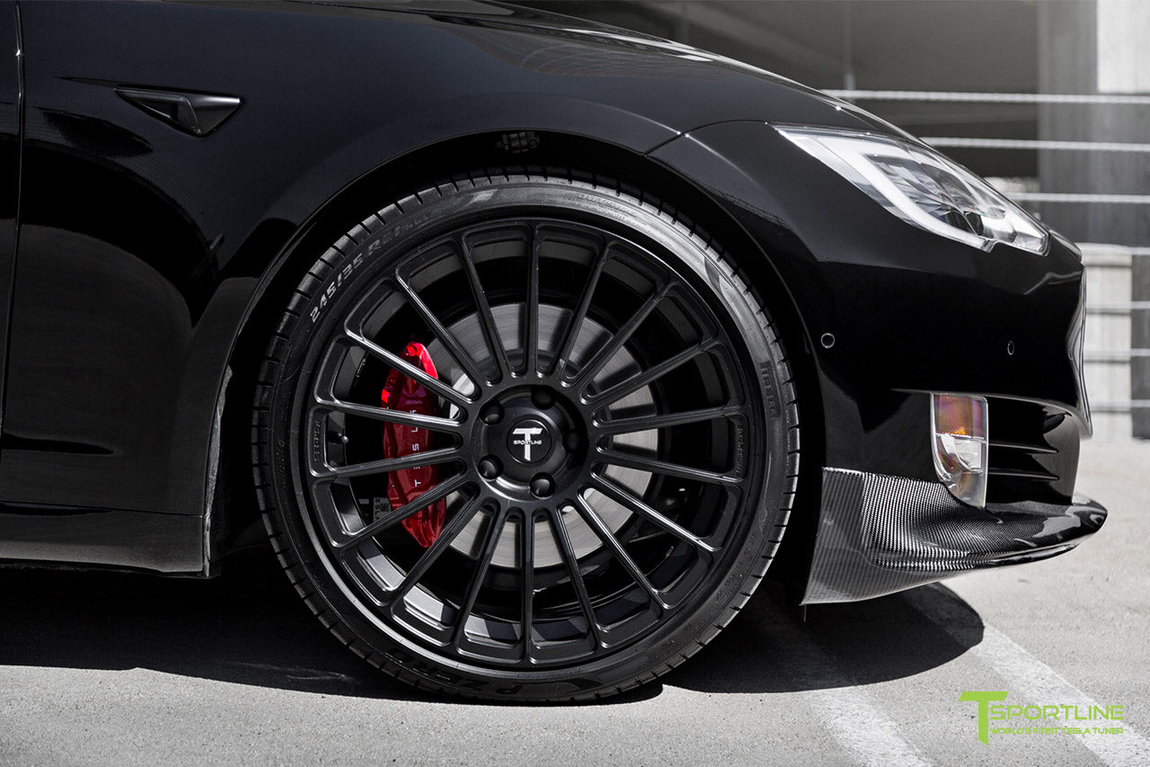 Black Model S with Matte Black TS118 21 inch Forged Tesla Wheels in Matte Black by T Sportline