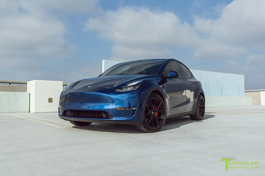 Deep Blue Metallic Tesla Model Y with 21" TY115 Tesla Forged Wheels