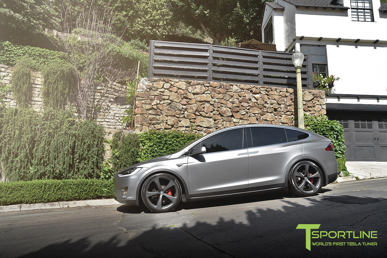 Satin Grey Tesla Model X with Matte Grey 22 inch MX5 Forged Wheels
