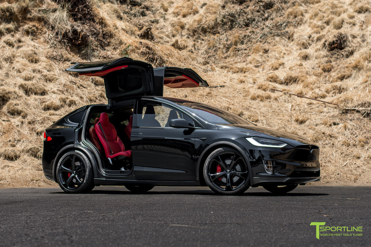 Black Tesla Model X with Gloss Black 22 inch MX5 Forged Wheels by T Sportline