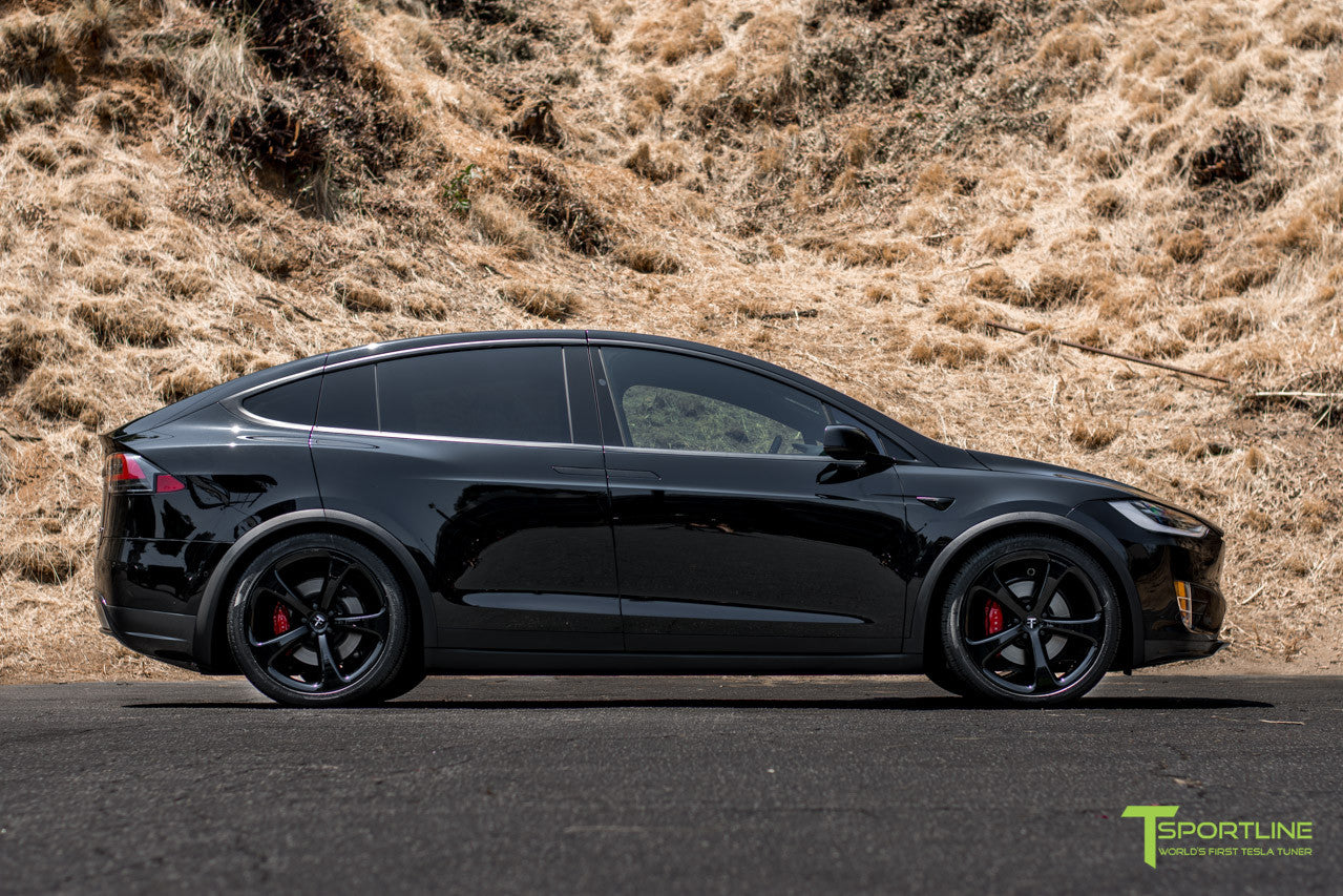 Black Tesla Model X with Gloss Black 22 inch MX5 Forged Wheels by T Sportline