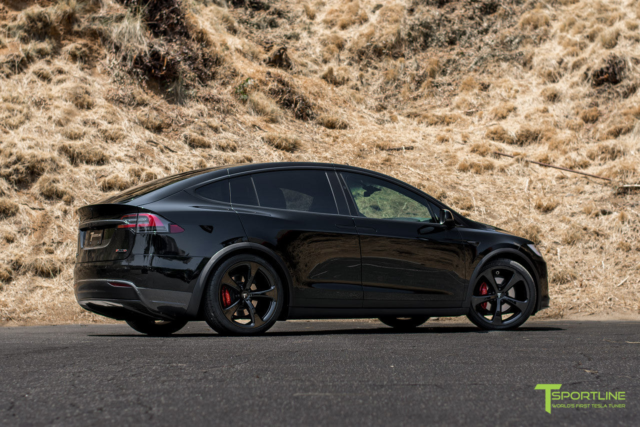 Black Tesla Model X with Gloss Black 22 inch MX5 Forged Wheels by T Sportline