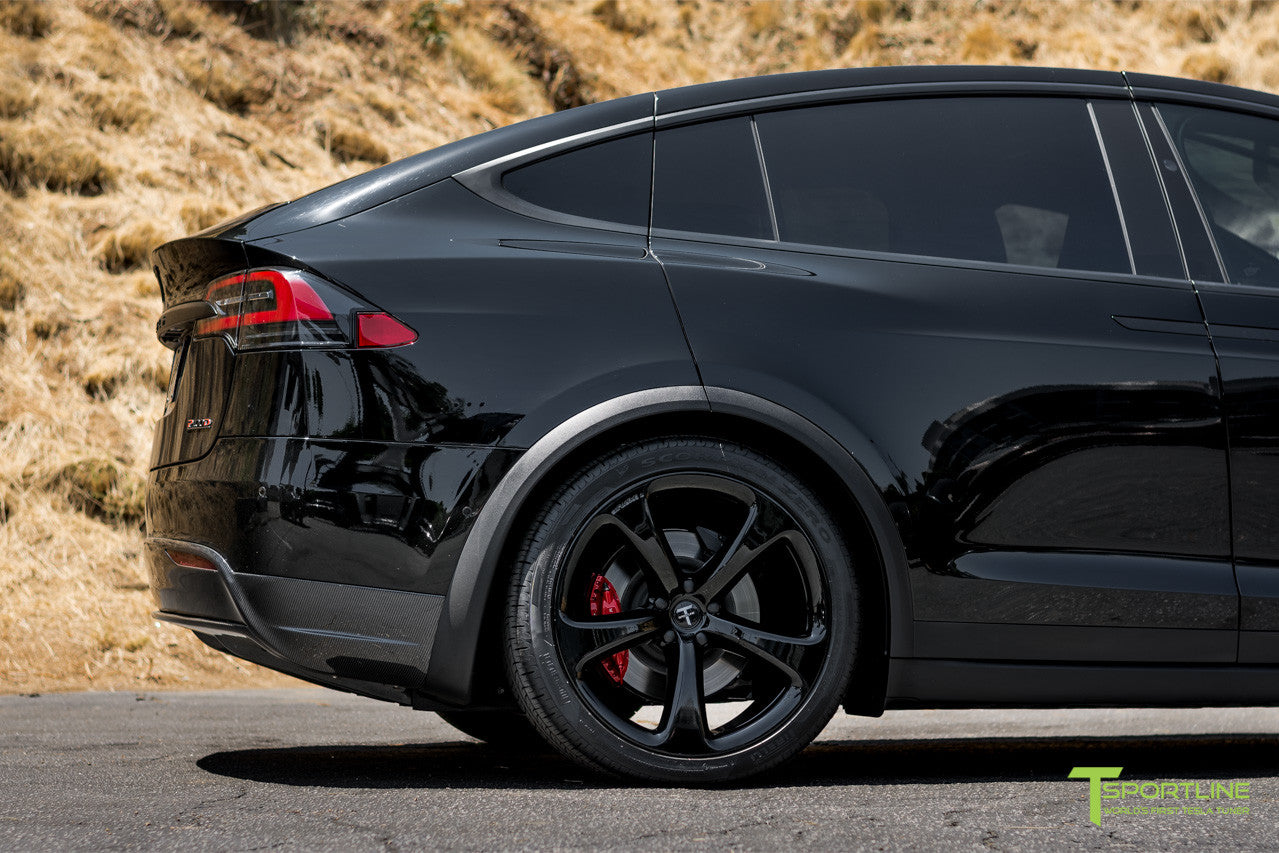 Black Tesla Model X with Gloss Black 22 inch MX5 Forged Wheels by T Sportline
