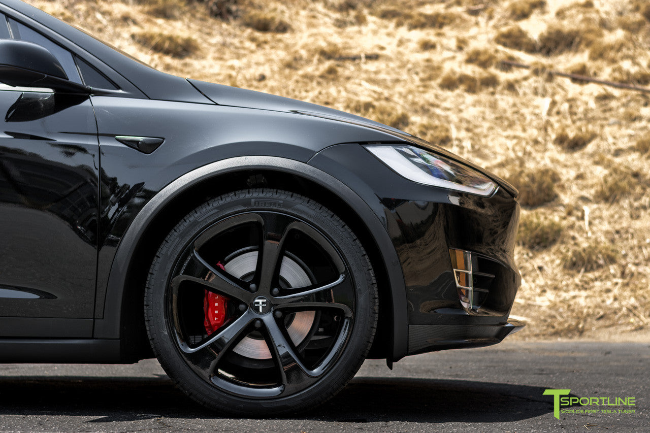 Black Tesla Model X with Gloss Black 22 inch MX5 Forged Wheels by T Sportline