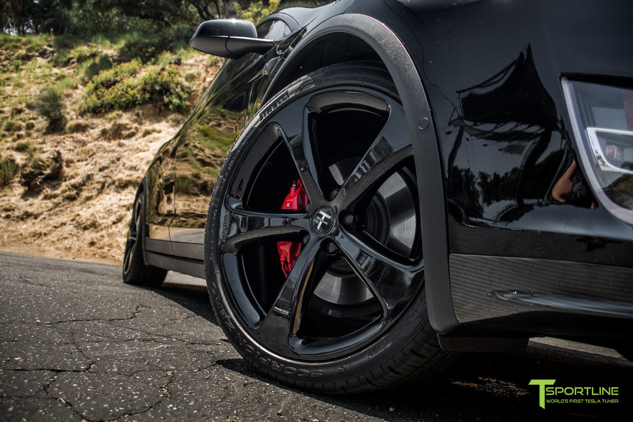 Black Tesla Model X with Gloss Black 22 inch MX5 Forged Wheels by T Sportline