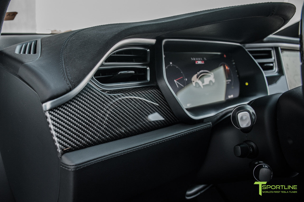 Project TSX7 - Tesla Model X P100D - Black Interior - Carbon Fiber Dash Kit - Dashboard - Steering Wheel by T Sportline