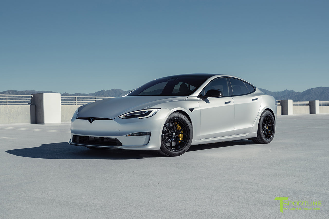 3M Satin White Aluminum Tesla Model S with 19" TS115 Forged Wheels