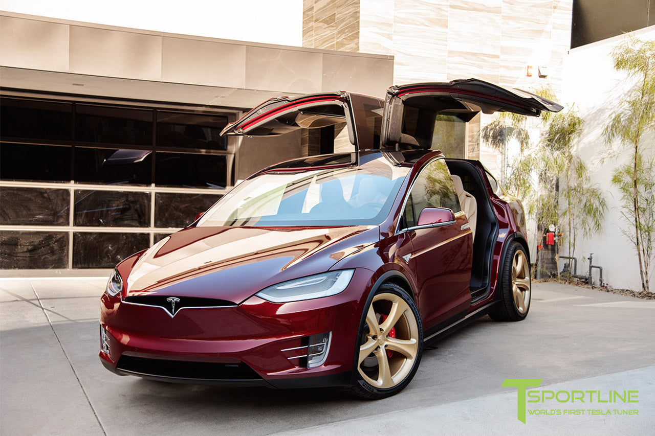 Signature Red Tesla Model X with Ghost Gold 22 inch MX5 Forged Wheels