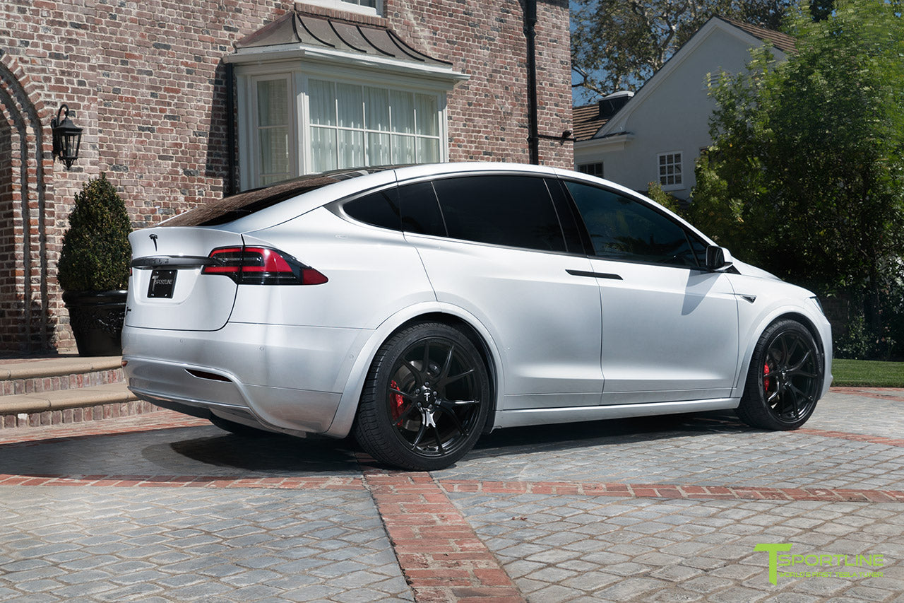 Silver 2016 Tesla Model X P90D Ludicrous - White Interior - 22 inch MX115 Forged Wheels Matte Black by T Sportline
