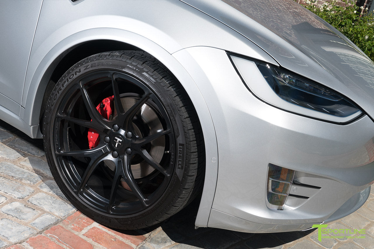 Silver 2016 Tesla Model X P90D Ludicrous - White Interior - 22 inch MX115 Forged Wheels Matte Black by T Sportline