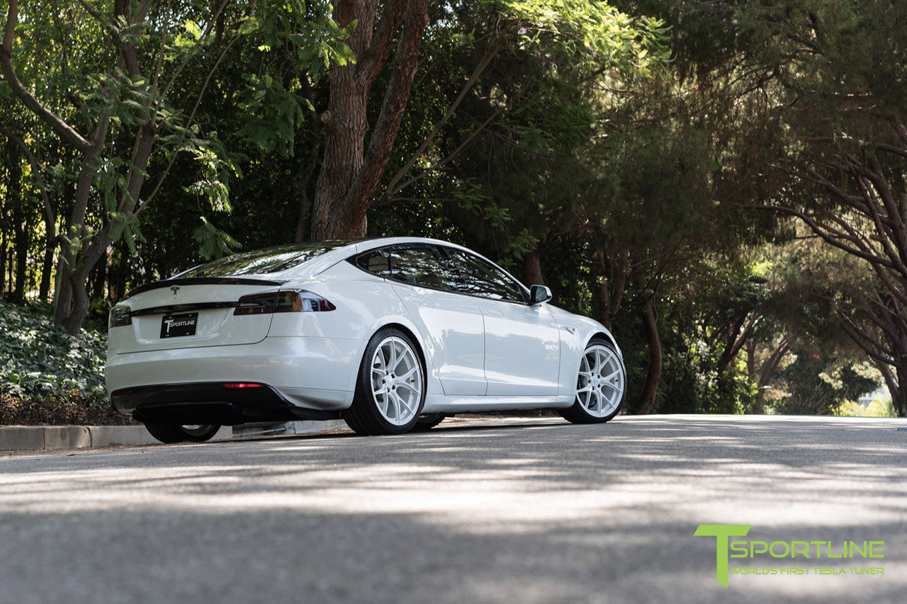 White Tesla Model S 1.0 with Bright White 21 inch TS115 Forged Wheels 3