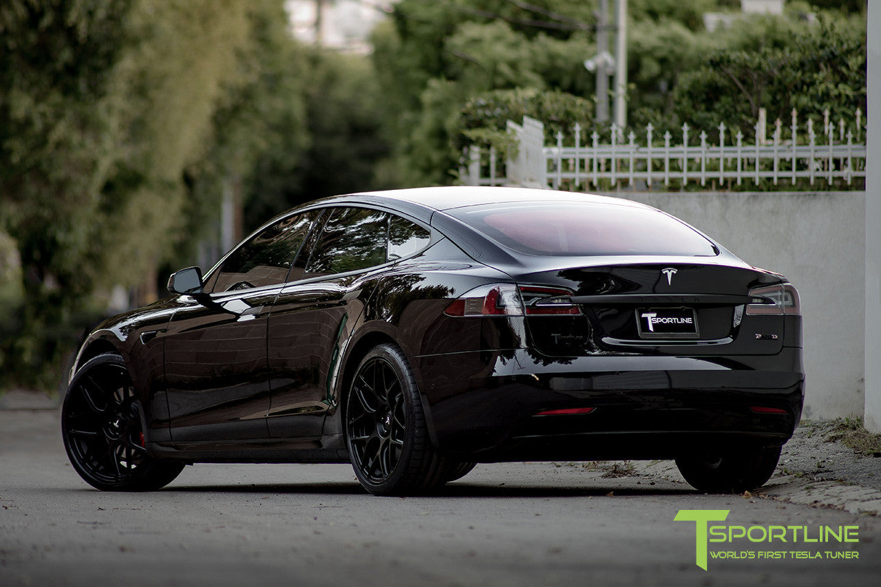 Black Tesla Model S 2.0 with Matte Black 21 inch TS117 Forged Wheels