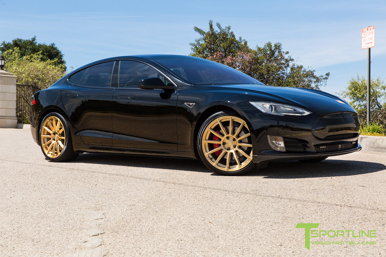 Black Tesla Model S 1.0 with Ghost Gold 21 inch TS112 Forged Wheels