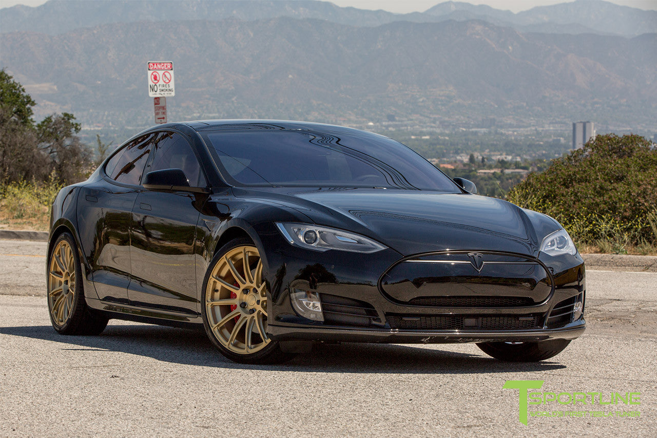 Black Tesla Model S 1.0 with Ghost Gold 21 inch TS112 Forged Wheels