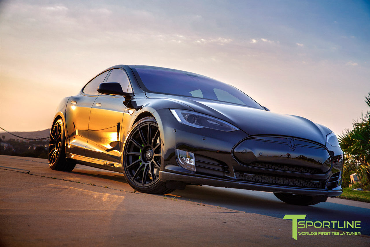 Black Tesla Model S 1.0 with Matte Black 21 inch TS112 Forged Wheels