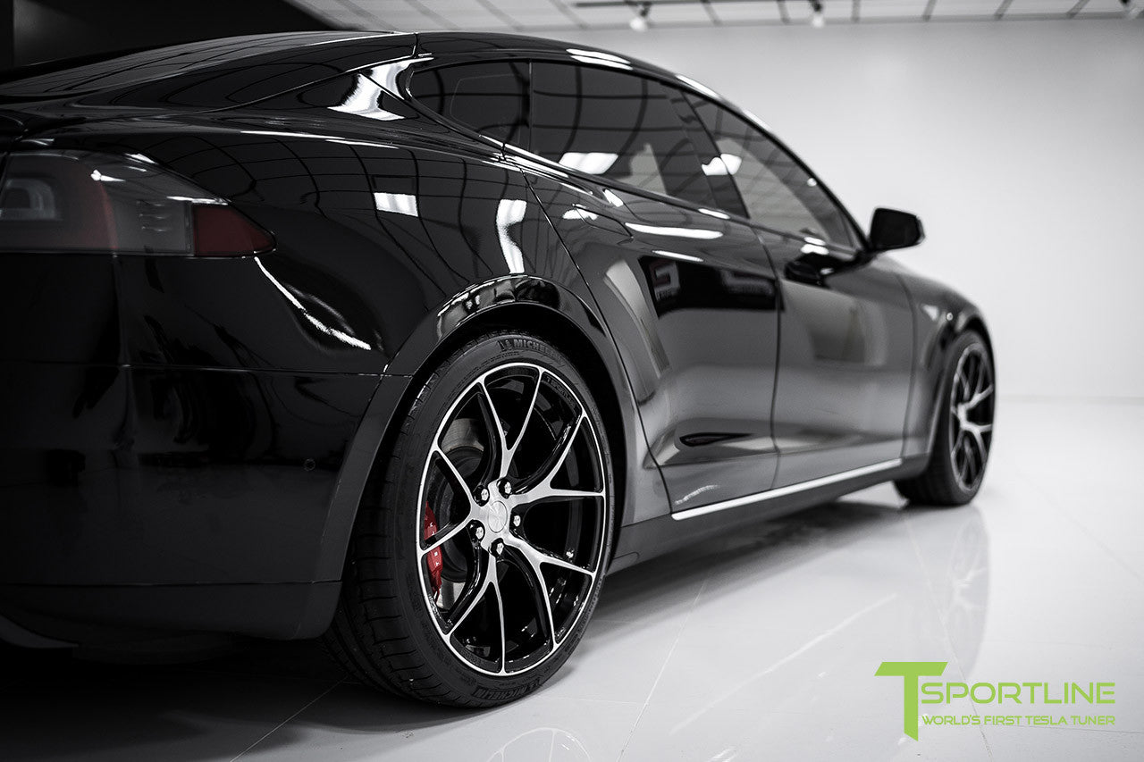 Black Tesla Model S 1.0 with Diamond Black 21 inch TS115 Forged Wheels