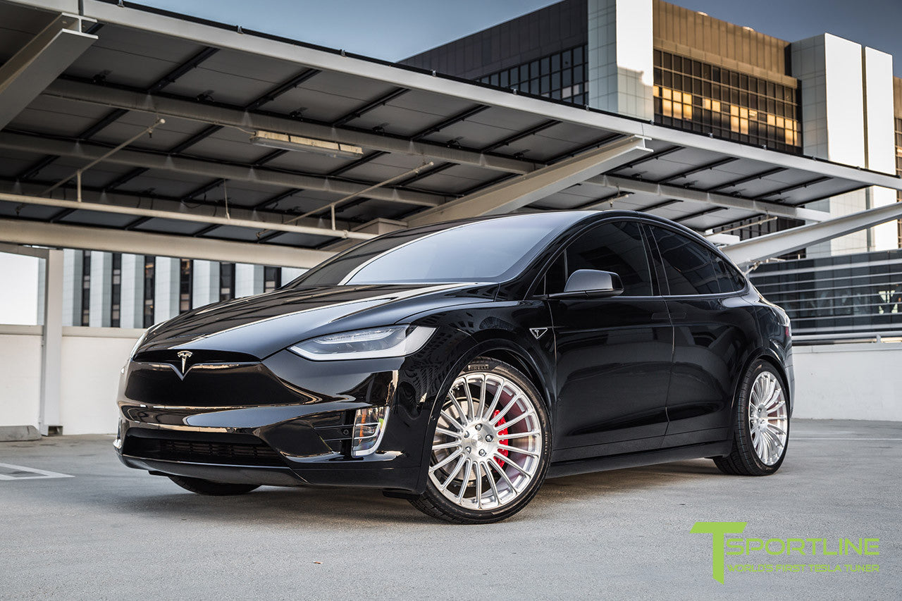 Black Tesla Model X with Brush Satin 22 inch MX118 Forged Wheels