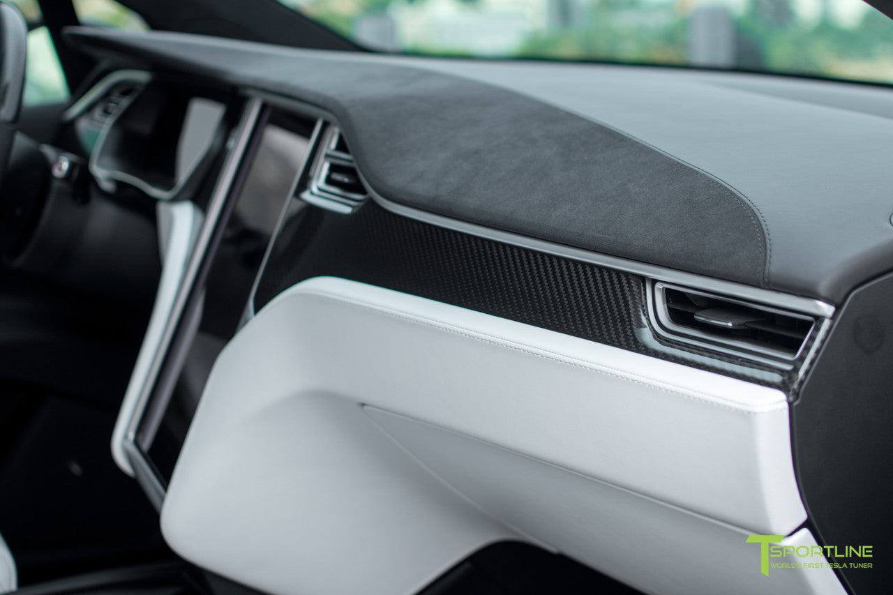 Project TSX8 - Tesla Model X P100D - White Interior - Carbon Fiber Dash Kit - Dashboard - Steering Wheel by T Sportline