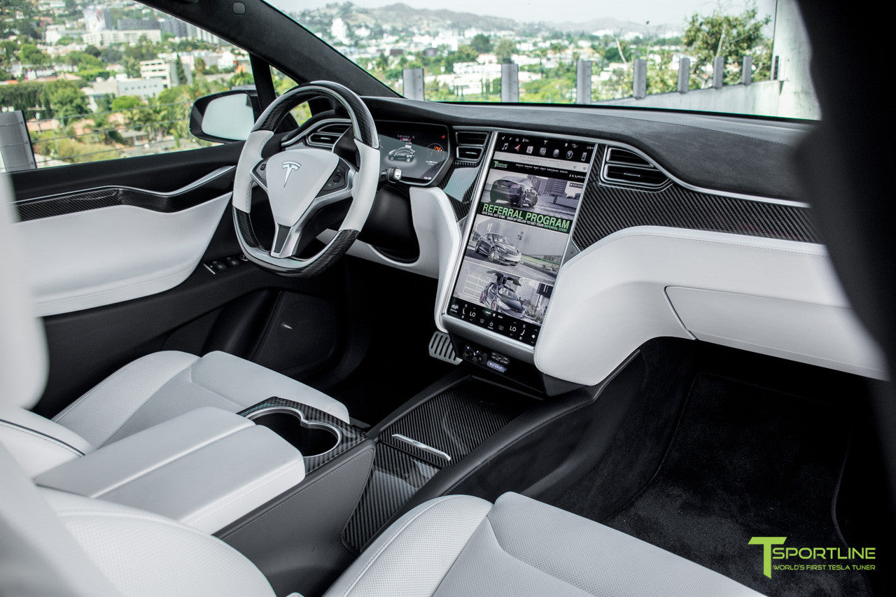 Tesla Model X P100D - White Interior - Carbon Fiber Dash Kit - Dashboard - Steering Wheel by T Sportline 10