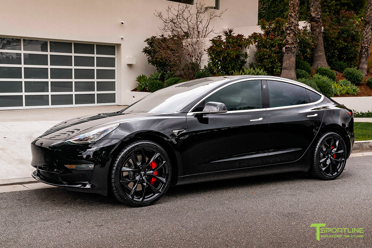 Black Tesla Model 3 with Gloss Black 20" TSS Flow Forged Wheels by T Sportline