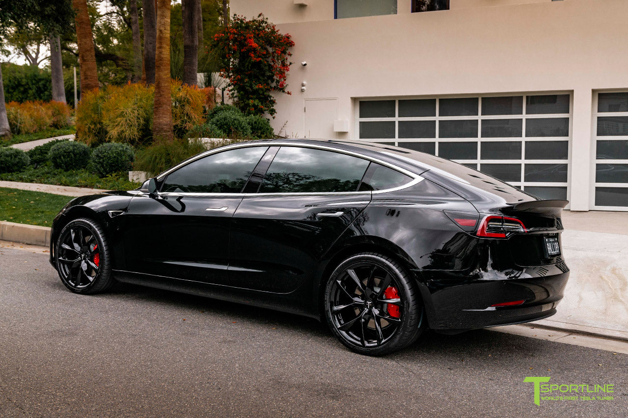 Black Tesla Model 3 with Gloss Black 20" TSS Flow Forged Wheels by T Sportline