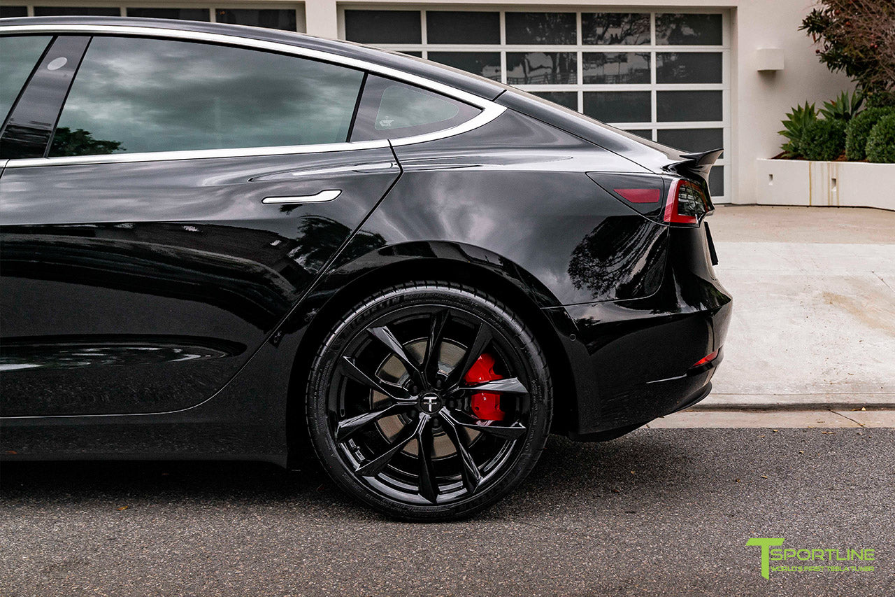 Black Tesla Model 3 with Gloss Black 20" TSS Flow Forged Wheels by T Sportline