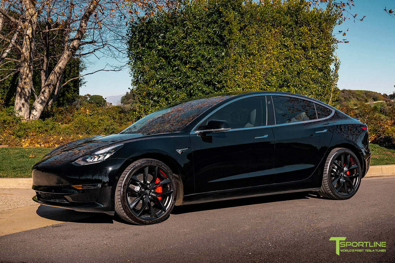 Black Tesla Model 3 with Matte Black 20" TSS Flow Forged Wheels by T Sportline