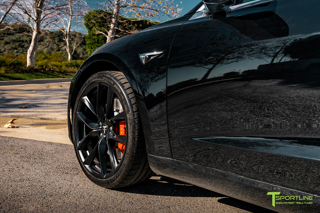 Black Tesla Model 3 with Matte Black 20" TSS Flow Forged Wheels by T Sportline