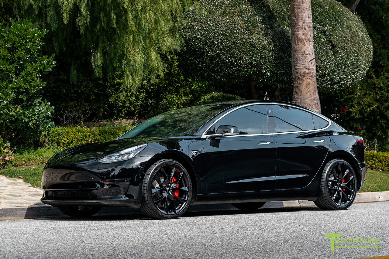 Black Tesla Model 3 with Gloss Black 20" TSS Flow Forged Wheels by T Sportline
