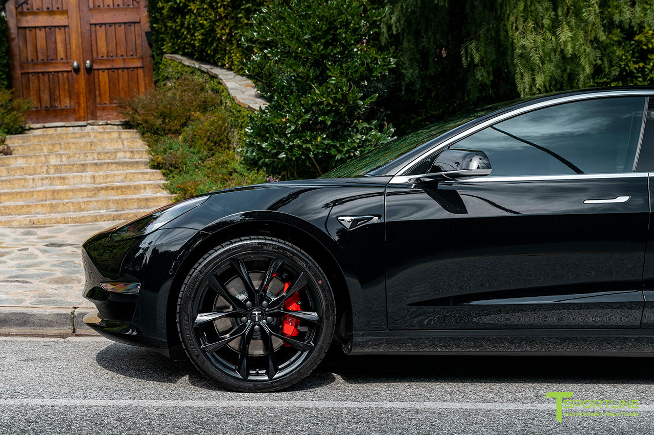Black Tesla Model 3 with Gloss Black 20" TSS Flow Forged Wheels by T Sportline