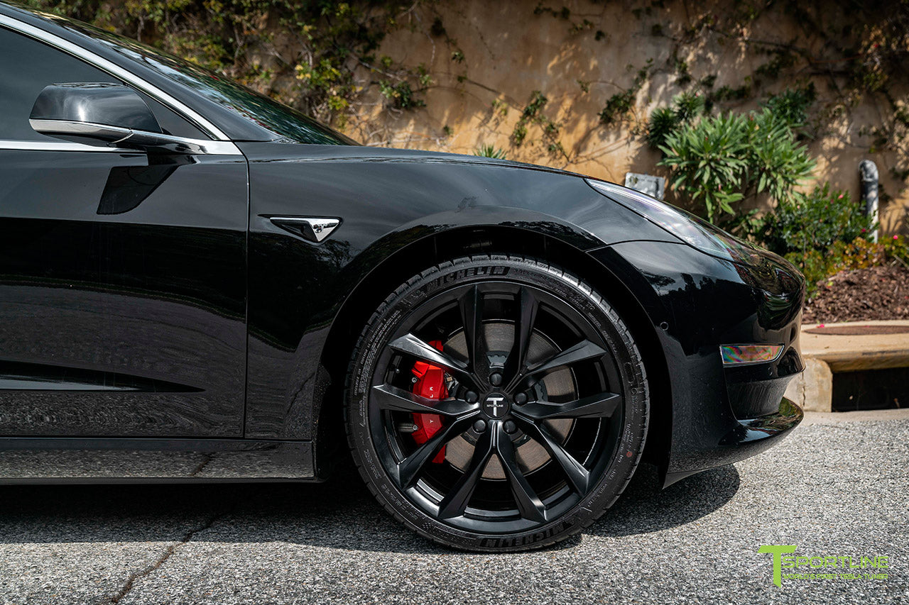 Black Tesla Model 3 with Matte Black 20" TSS Flow Forged Wheels by T Sportline