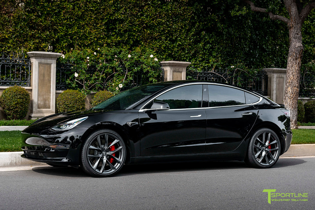 Black Tesla Model 3 with Space Gray 20" TSS Flow Forged Wheels by T Sportline