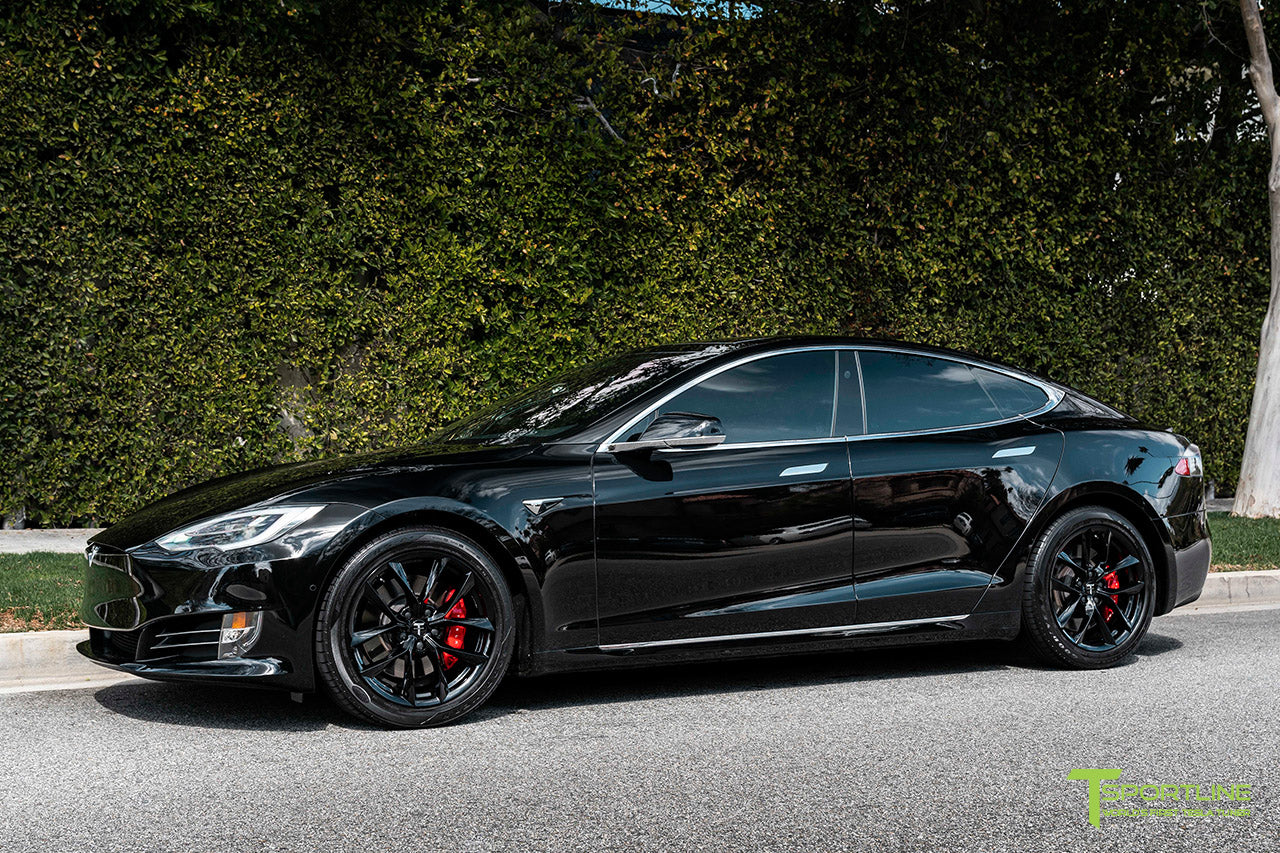 Black Tesla Model S with Gloss Black 19" TSS Flow Forged Wheels by T Sportline