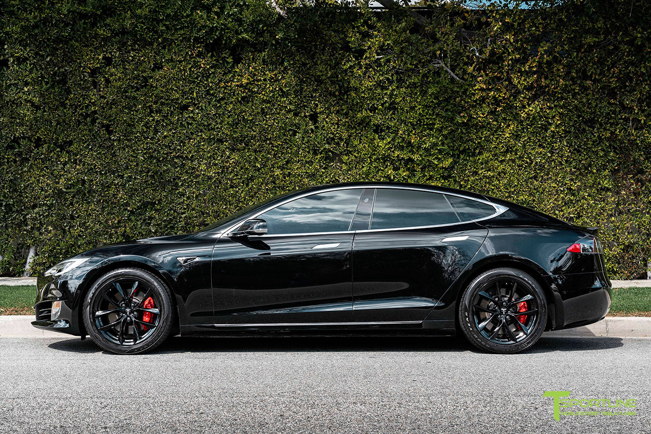Black Tesla Model S with Gloss Black 19" TSS Flow Forged Wheels by T Sportline