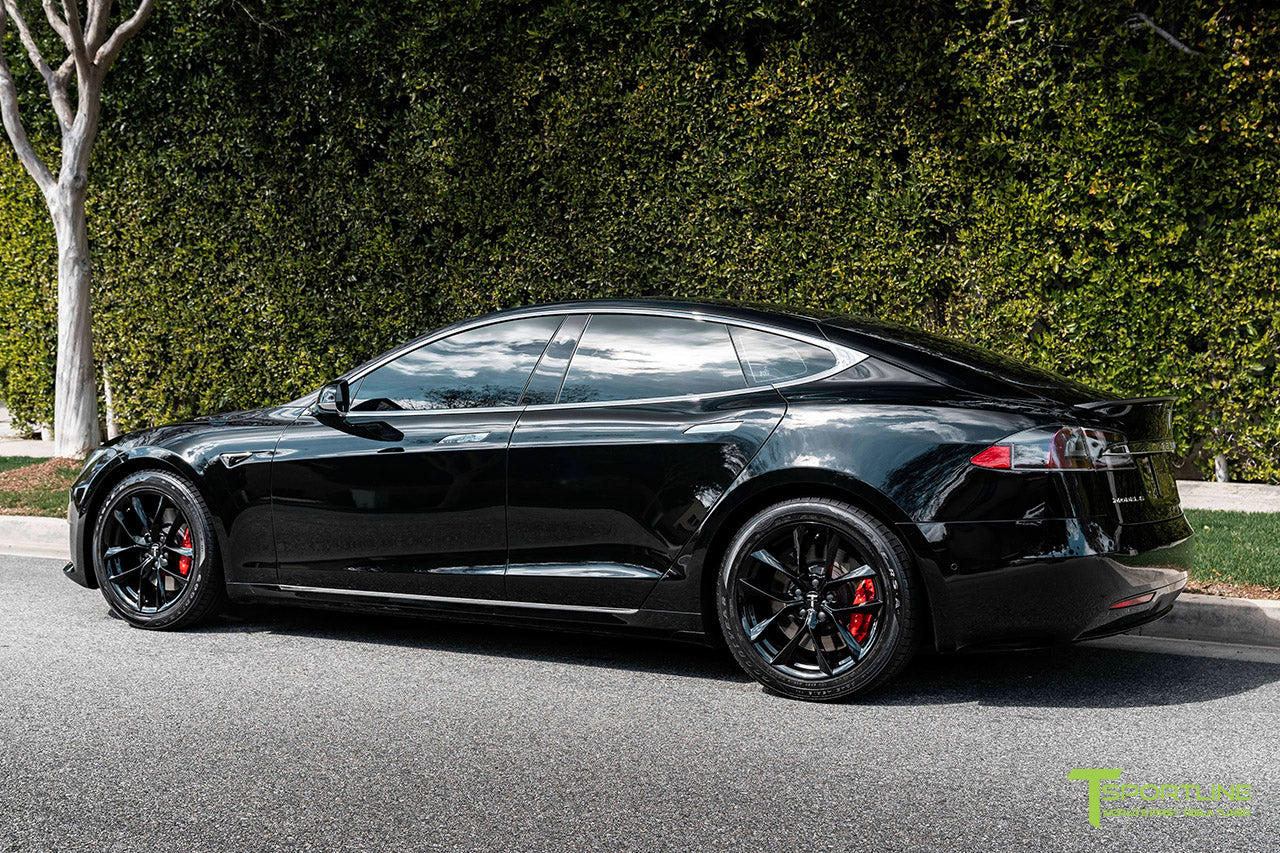 Black Tesla Model S with Gloss Black 19" TSS Flow Forged Wheels by T Sportline