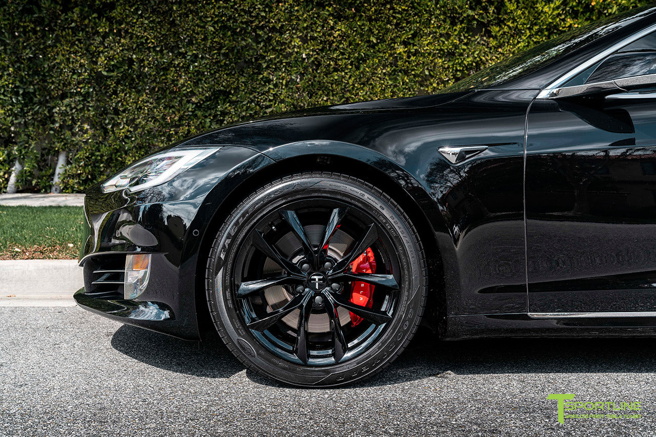 Black Tesla Model S with Gloss Black 19" TSS Flow Forged Wheels by T Sportline