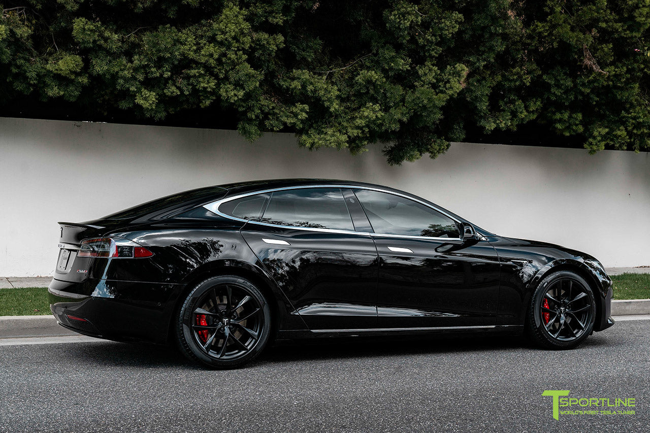 Black Tesla Model S with Matte Black 19" TSS Flow Forged Wheels by T Sportline