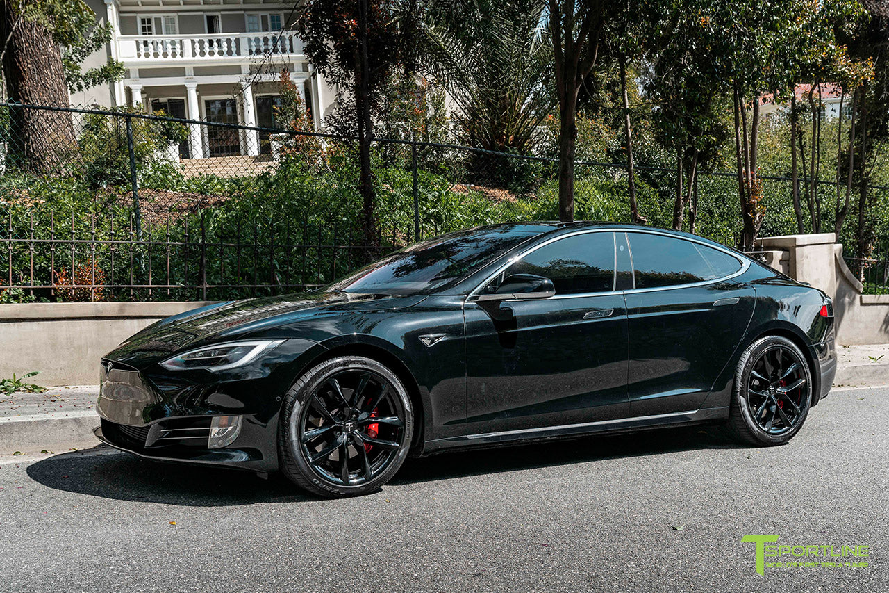 Black Tesla Model S with Gloss Black 20" TSS Flow Forged Wheels by T Sportline