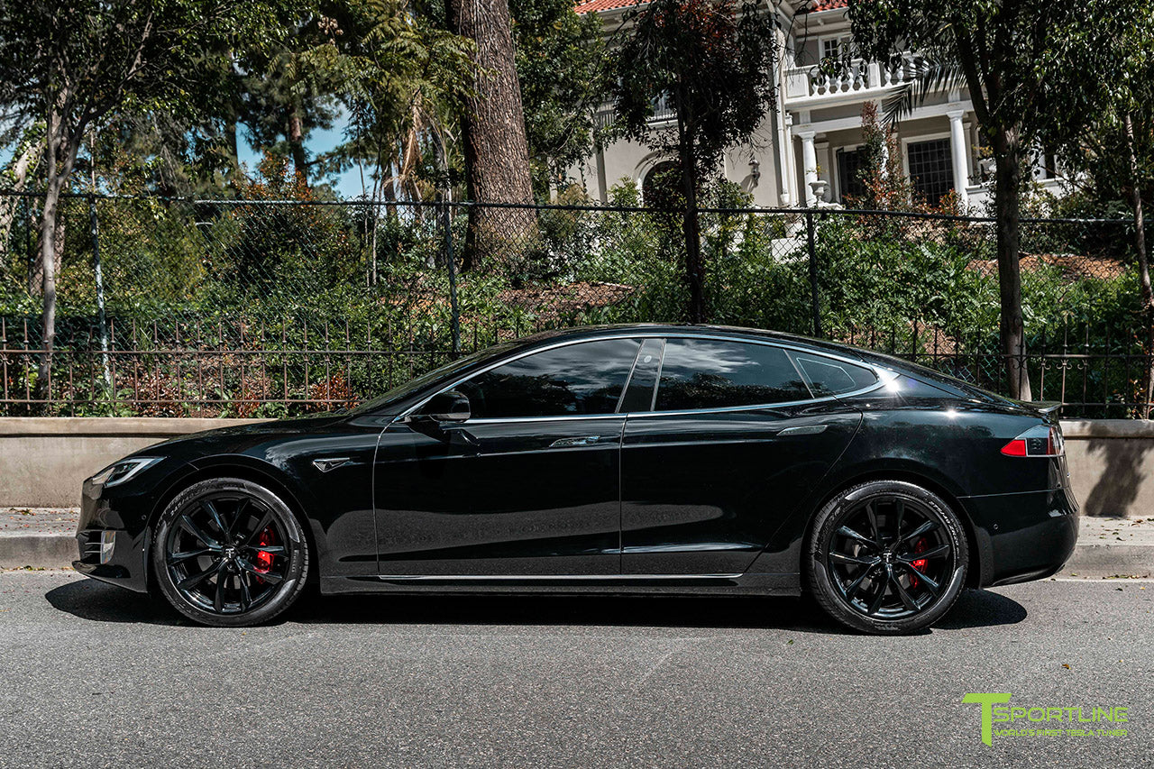 Black Tesla Model S with Gloss Black 20" TSS Flow Forged Wheels by T Sportline