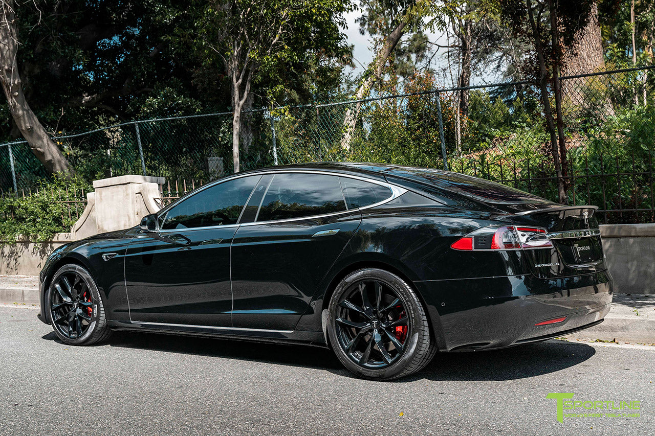 Black Tesla Model S with Gloss Black 20" TSS Flow Forged Wheels by T Sportline