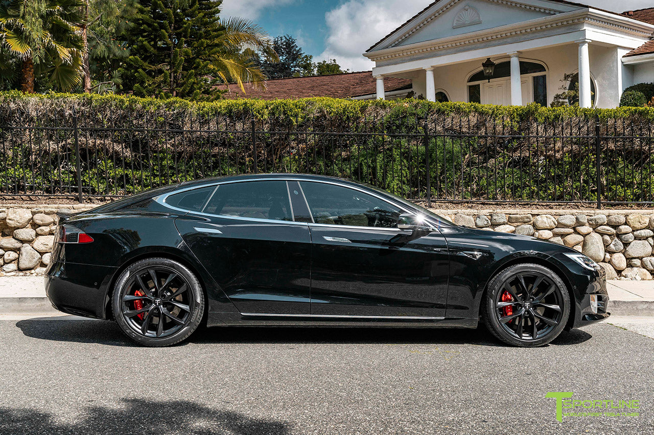 Black Tesla Model S with Matte Black 20" TSS Flow Forged Wheels by T Sportline
