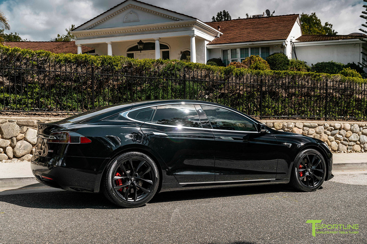 Black Tesla Model S with Matte Black 20" TSS Flow Forged Wheels by T Sportline