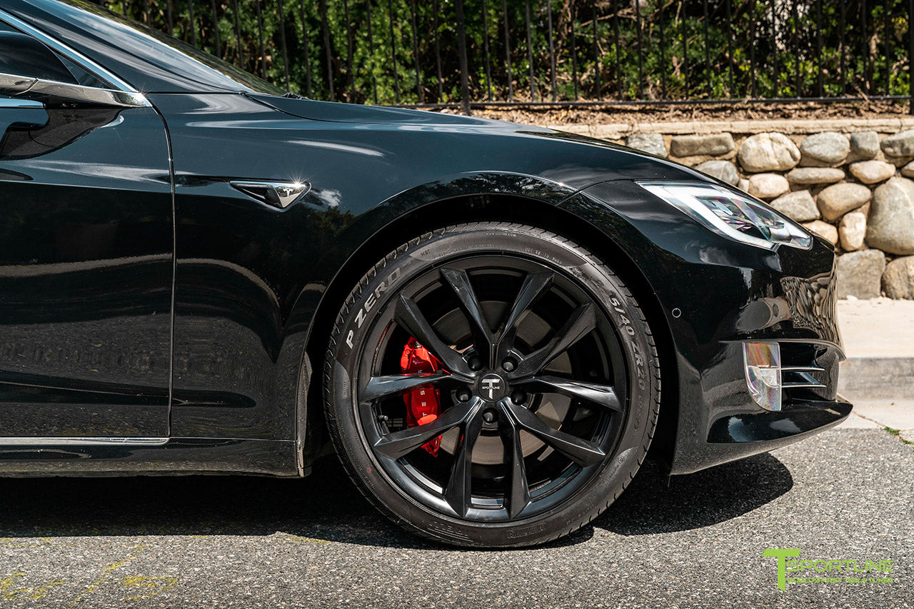 Black Tesla Model S with Matte Black 20" TSS Flow Forged Wheels by T Sportline