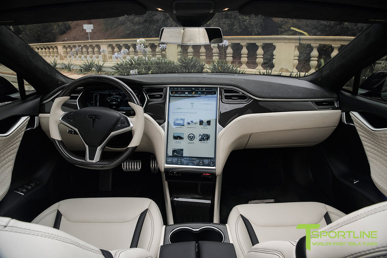 Project TS5 - Tesla Model S P90D - Custom Bentley Linen - Carbon Fiber Dash Kit - Dashboard - Steering Wheel