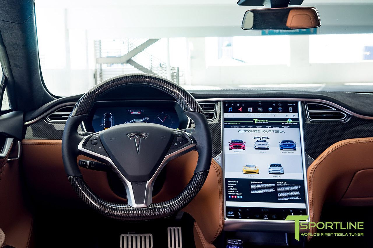 Tesla Model S with Gloss Carbon Fiber Steering Wheel 4