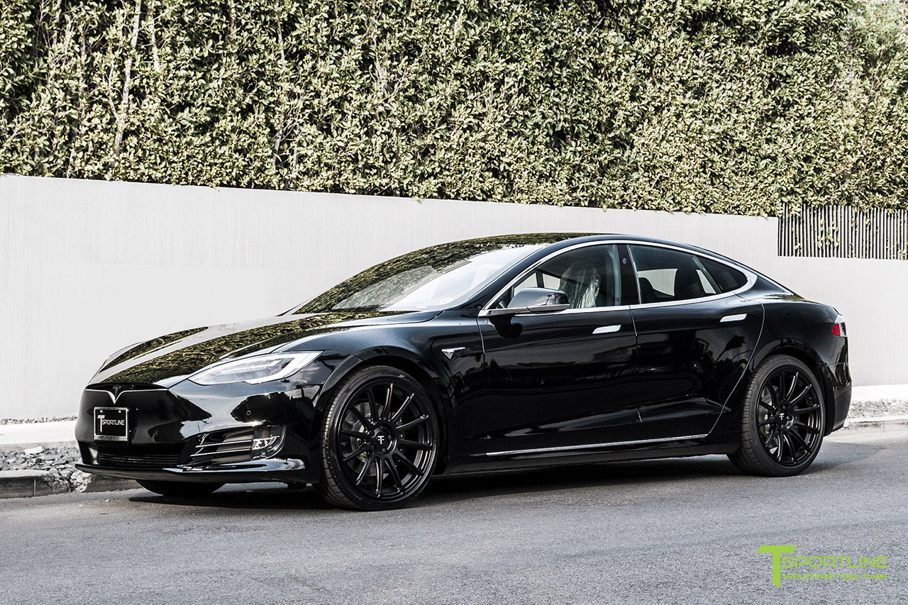 Black Tesla Model S with Matte Black 21 inch TS112 Forged Wheels by T Sportline