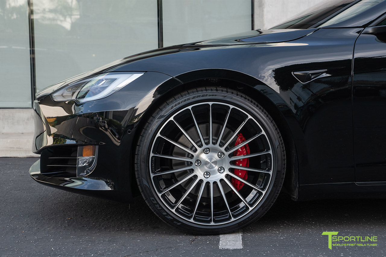 Black Tesla Model S P100D with Diamond Black TS118 21" Forged Wheels by T Sportline