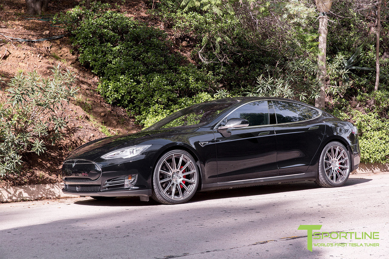 Black Tesla Model S 1.0 with Brush Satin 21 inch TS112 Forged Wheels